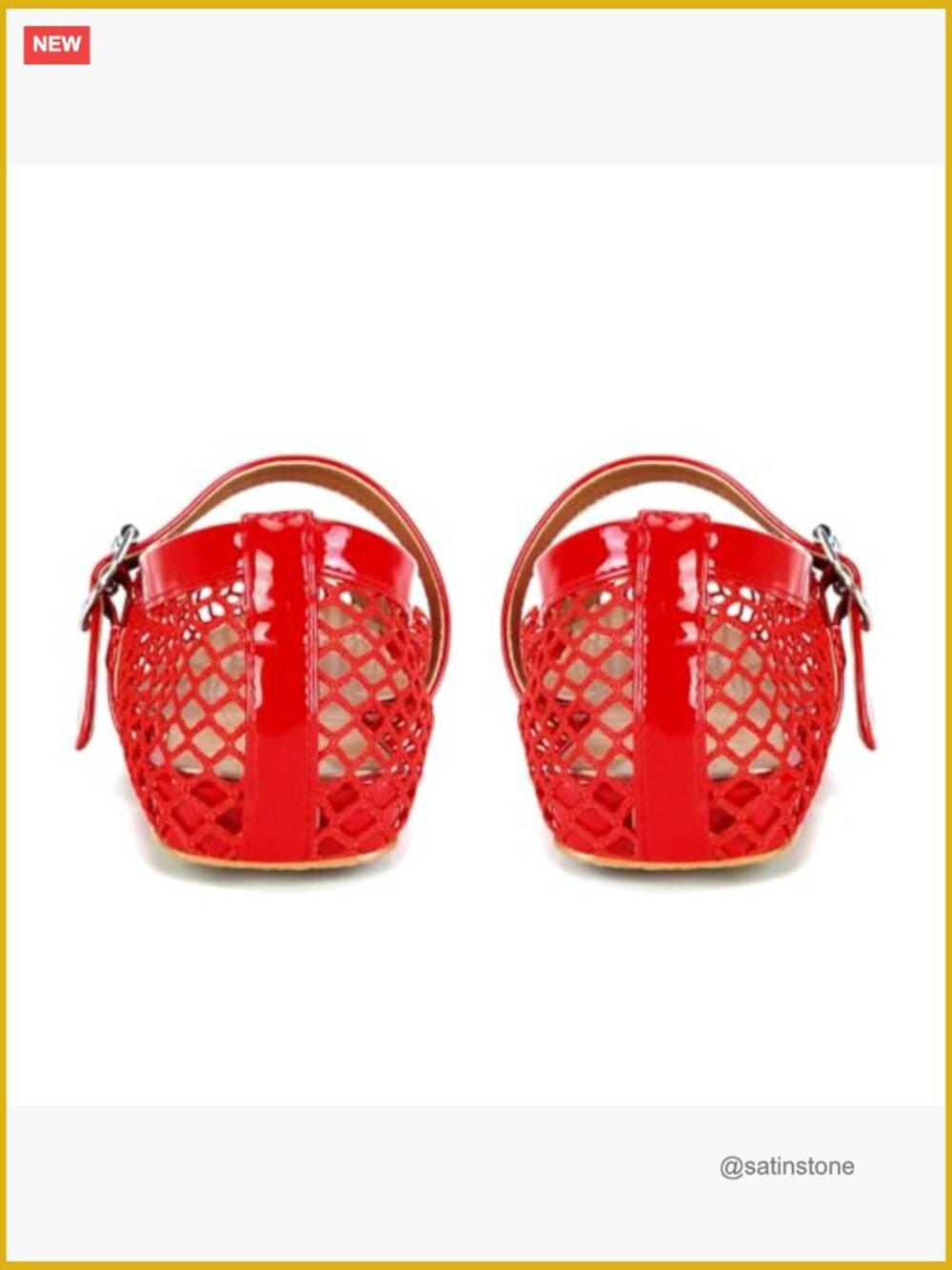Mesh Ballet Flats with Buckle Strap - Comfy Office Fishnet Ballerina Shoes - Picture 5 of 7